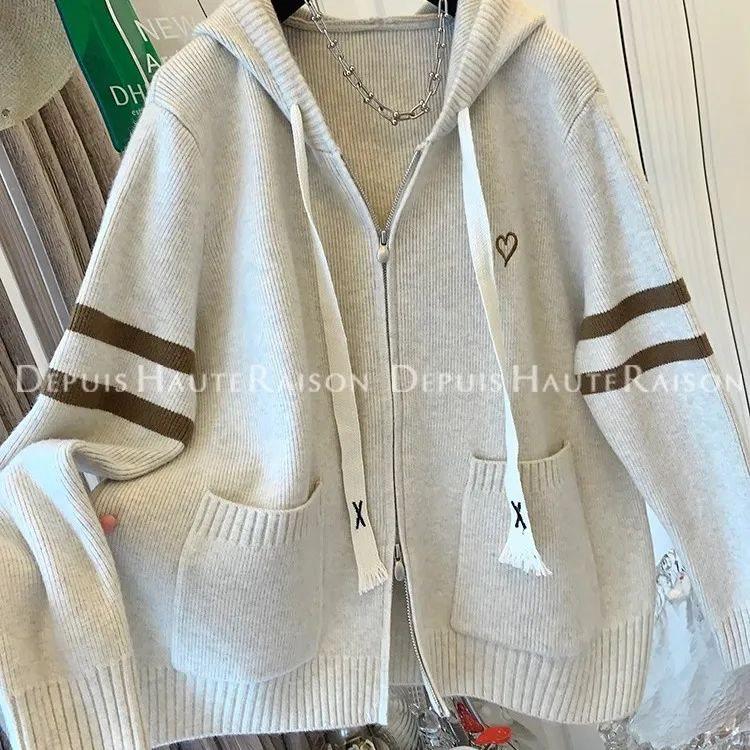 

Plus Size Women s Fat Jin Hooded Knit Cardigan Sweater - Cozy Loose Fit Outerwear XL for 125-150 jin