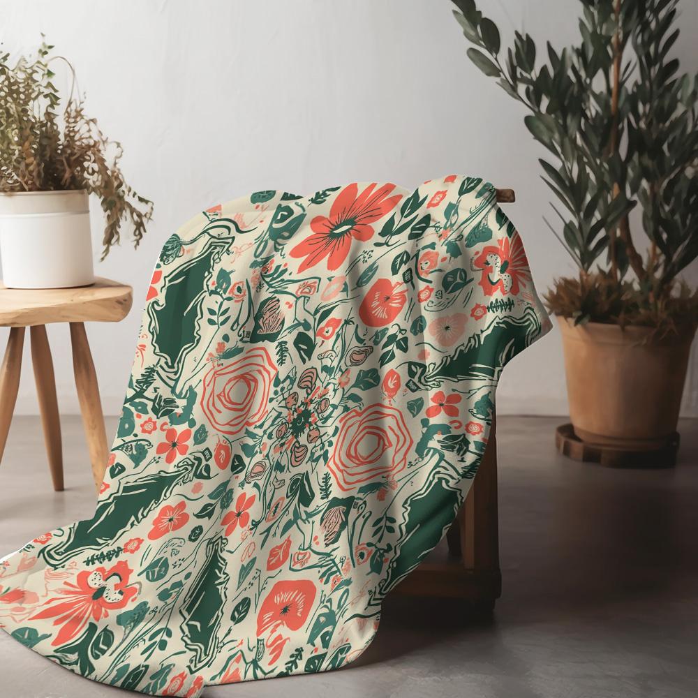 Floral Pattern Fleece Blanket - Large Soft Throw Blanket for Sofa Bed Couch Decoration Christmas Gift - Bohemian Style