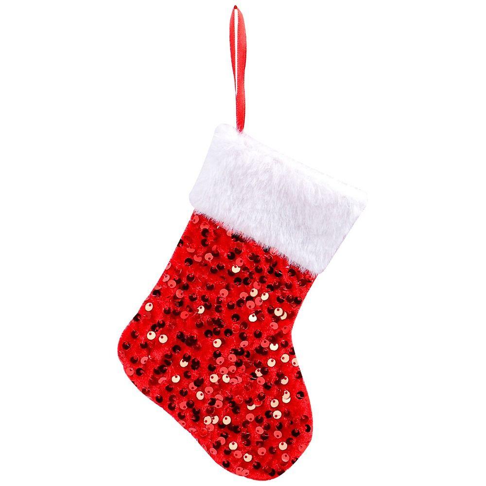 Red Green Plush Sequins Christmas Socks Cartoon Christmas Tree Ornaments Xmas Decor Gift