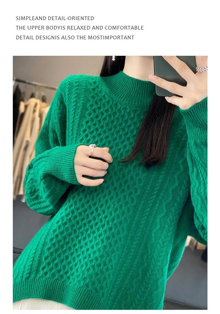Women's Versatile Cashmere Slimming Pullover: Round Neck, Long Sleeve, Loose Casual Base Layer Knit Sweater