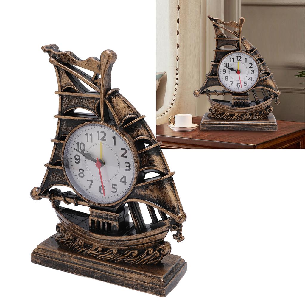 Segelboot Figur Uhr Antik Dekorativ Pflegeleicht Bootsfigur Zeituhr für Zuhause