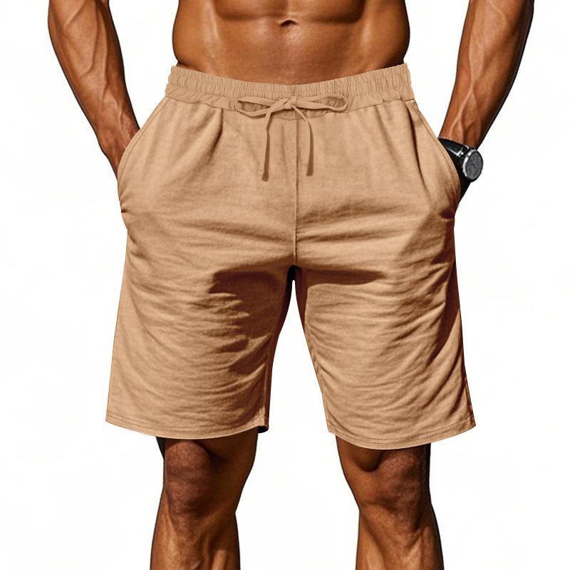

Men Cotton Linen Shorts Summer Lightweight Breathable Casual Beach Style Shorts Basic Solid Color Sweatpants Elastic Waist XXXL коричневий
