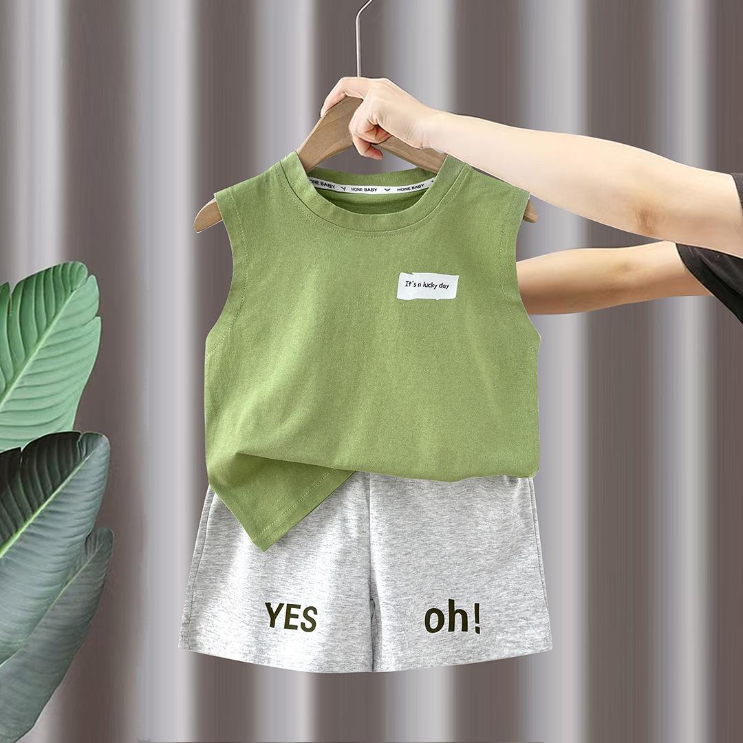 

Детский жилетный комплект Летний комплект без рукавов для девочек Корейская детская одежда Летний комплект из двух предметов для мальчиков 160 зелёный