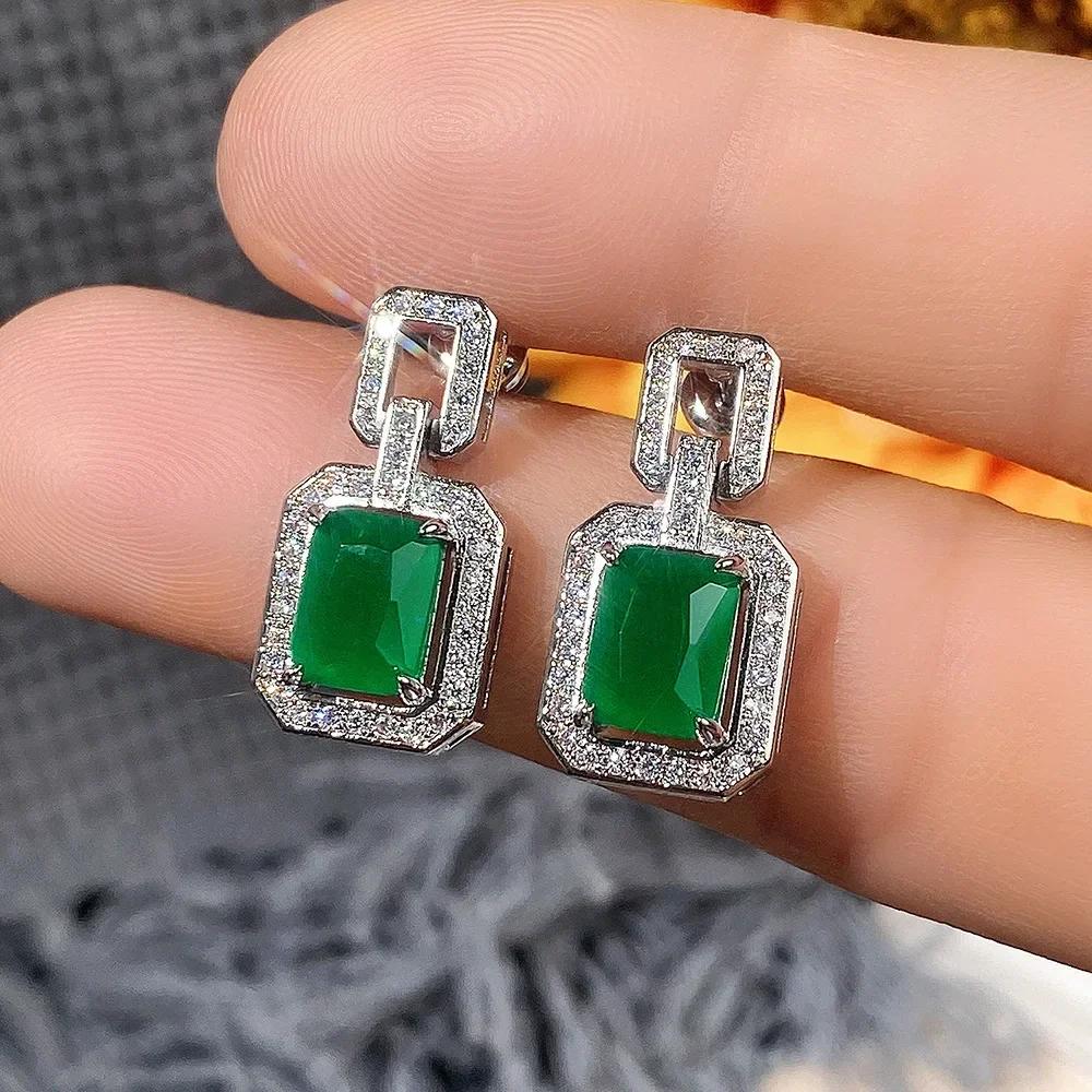 2026 New Style Fashion Green Crystal Pendant Earrings for Women's Engagement Party Accessories with Noble Unique Zircon