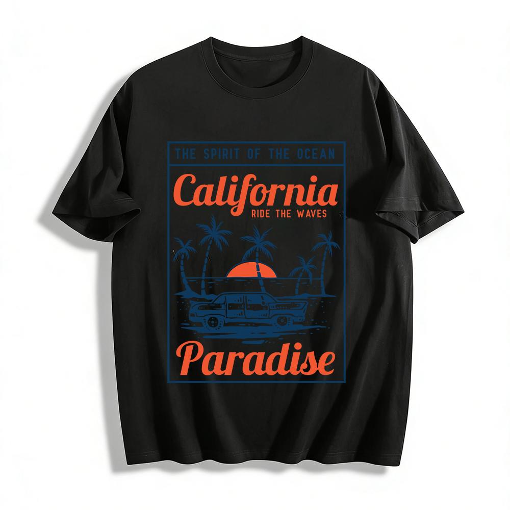 California Ocean Spirit Graphic Tee Ride The Waves Vacation Top Pure cotton T-shirt XXS
