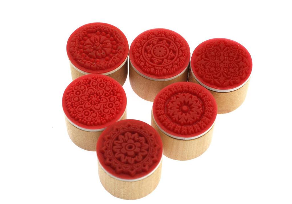 Navire Wooden Set of Floral and Round and Square Stamps, 12, Lace-Embellished,