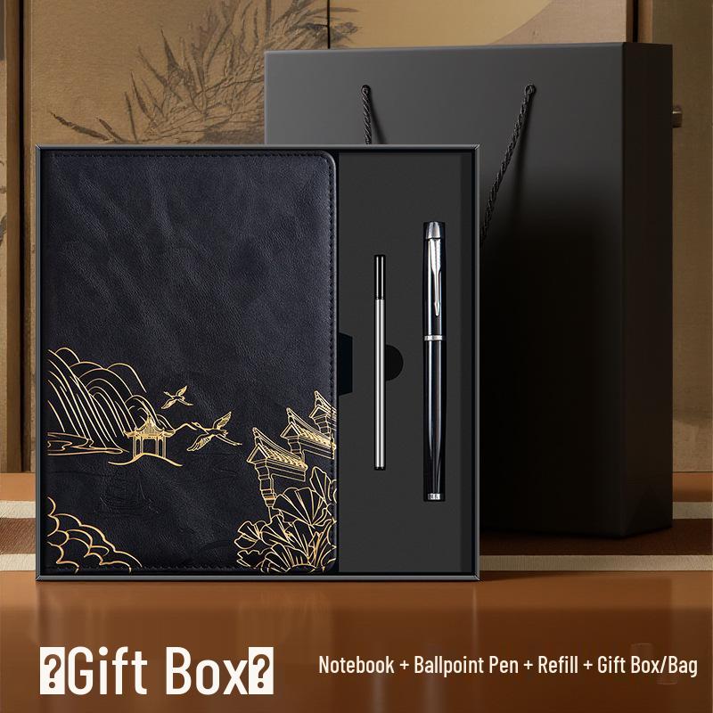 A5 Chinese Style Leather Business Notebook Gift Set