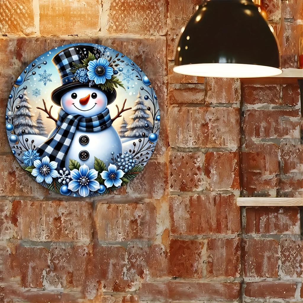Christmas Snowman Metal sign: For coffee shops, bars, front doors and home decor - 8 x 8 inches - aluminum