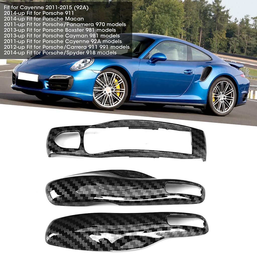 3pcs/set Carbon Fiber Style Car Key Trim Cover Fit for Porsche Cayman/Macan/Boxster