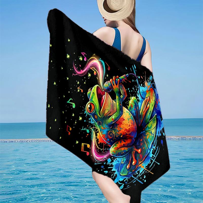 Frogs Singing In The Pond Beach Towel, Super Soft Microfiber, Gift for Her/Him, Birthday, for Pool, Beach, Travel, Home Decor Fan gifts