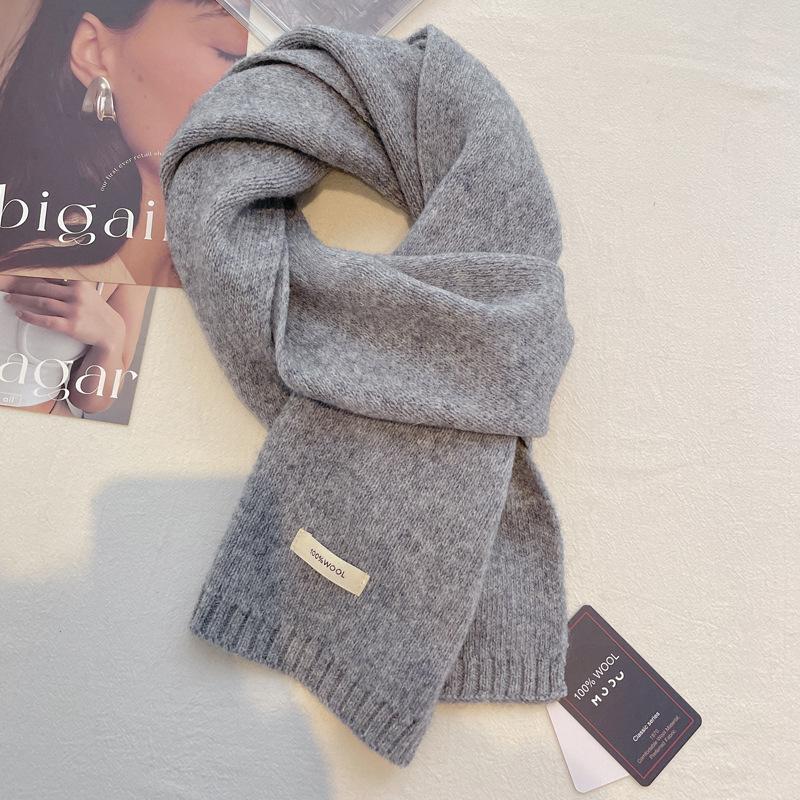 Pure wool scarf women's winter high-end solid color couple scarf men's new warm and versatile knitted scarf