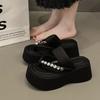 Silver Heightened Thick-bottomed Beach Cool Slippers Women's Summer Wear 2025 New Fairy Wind and Water Diamond Pinch-on Flip-flops