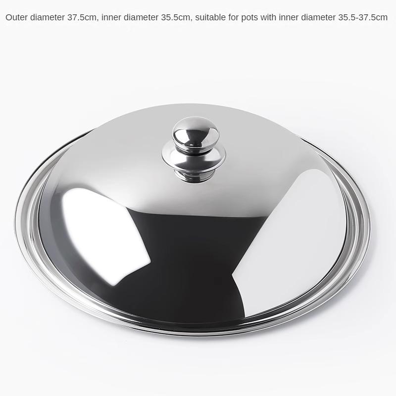 Stainless Steel Old Iron Pot Cover, Thickening Wok, Universal Pot Cover, Kitchen Tools with a Smooth Handle, Modern Household