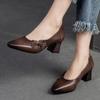 Ethnic Style Pointed Toe High Heels Shoes Versatile Retro Genuine Leather Shallow Pumps Women's Shoes