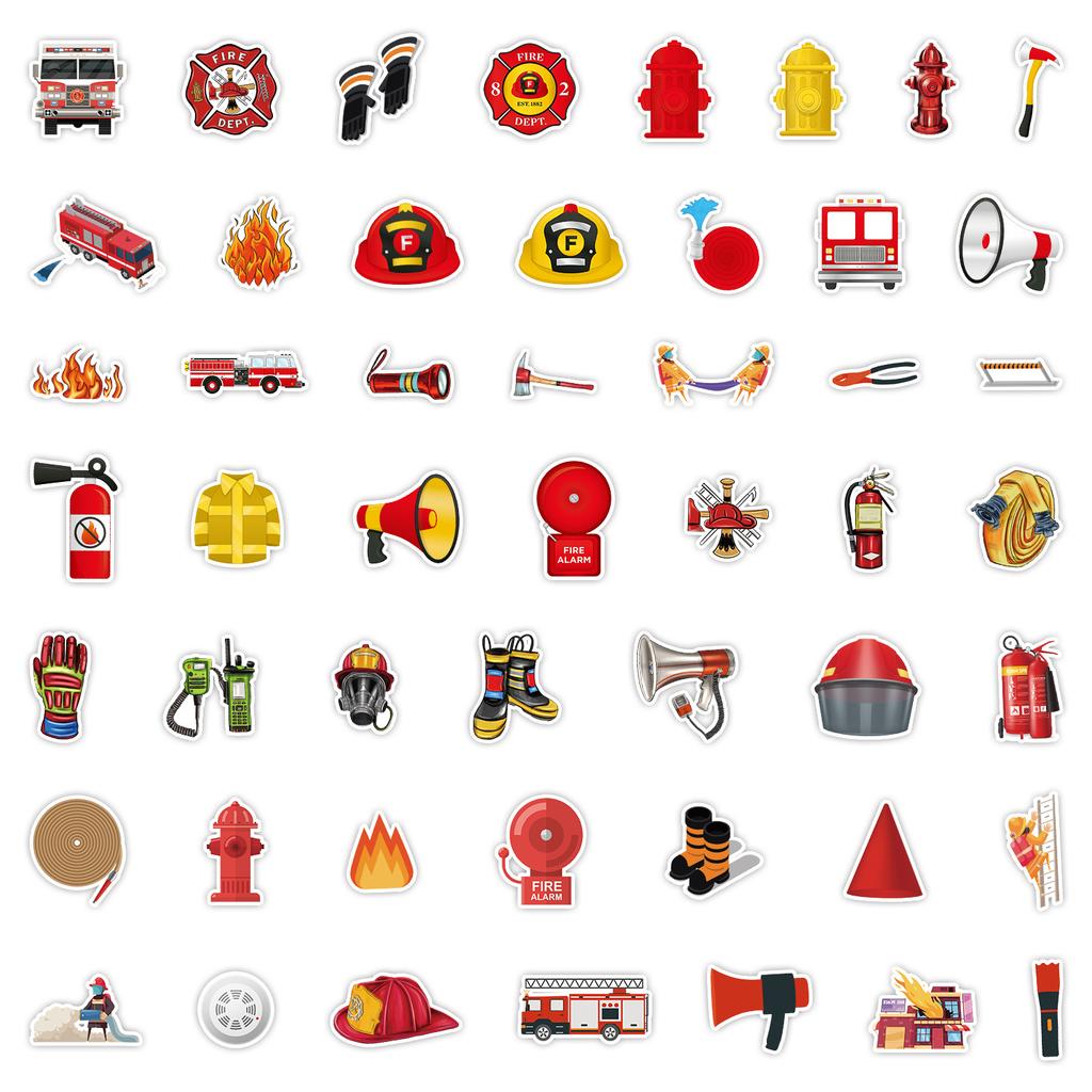 50 Firefighter Graffiti Stickers Car Mobile Water Cup Decorative Stickers Waterproof Creative Hand Note Stickers