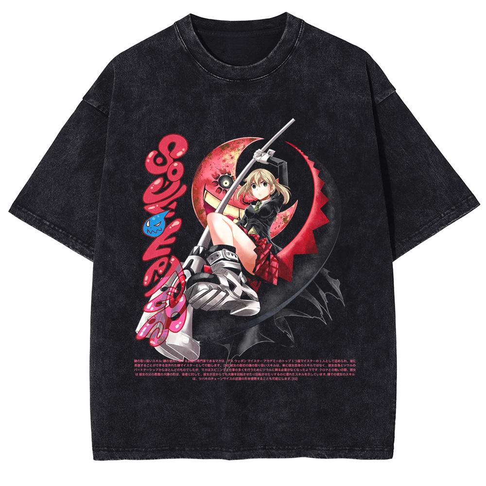 Anime Soul Eater Albarn Maka Graphic T Shirt Men Women Manga Cotton Tshirts Retro Washed T-shirt Harajuku Male Casual Tops S