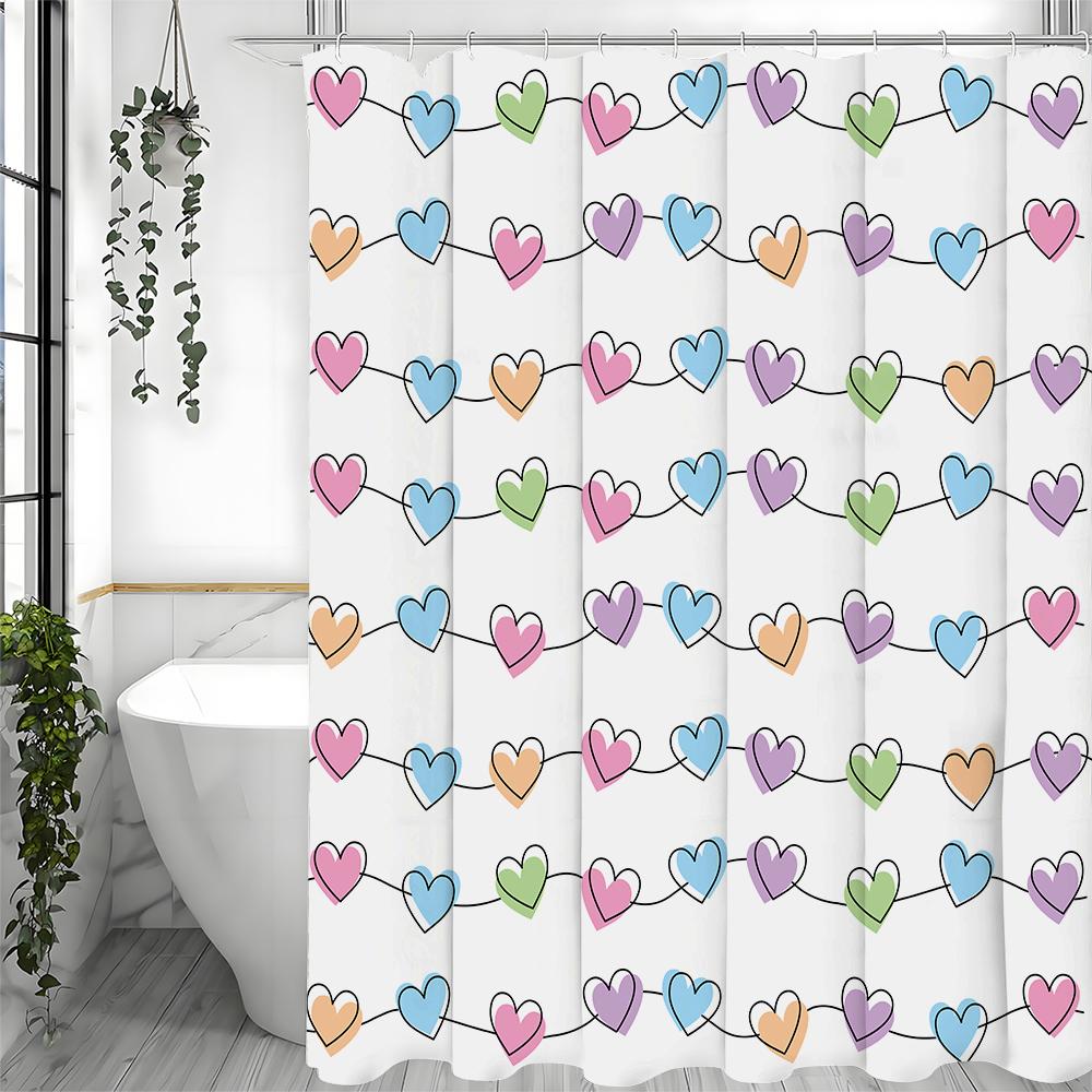 Bunter Liebe Duschvorhang, Dekorativer Duschvorhang für Badezimmer, Wasserdichter Duschvorhang mit Haken