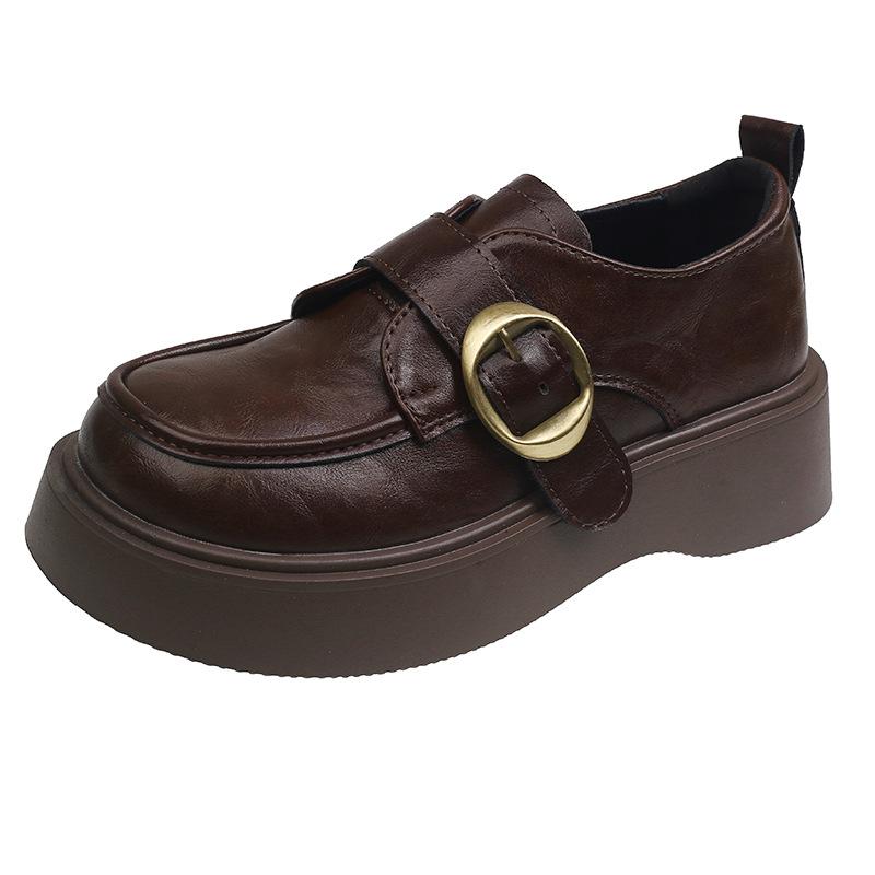 Braune Schuhe im britischen Stil mit erhöhtem Plateau, kleine Lederschuhe für Damen, neu für Frühjahr und Herbst 2025, vielseitige Röcke, Mary Jane Loafers