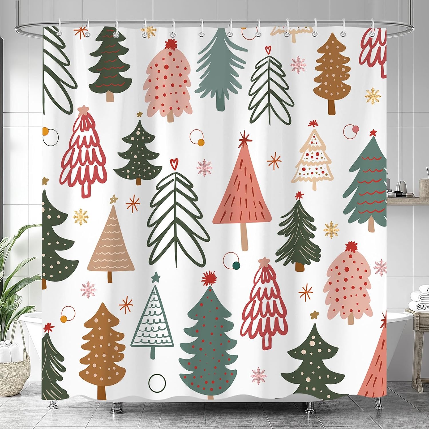 

Зимняя Рождественская шторка для душа, праздничная шторка для душа для ванной с дизайном снеговика, водонепроницаемая, с декором из туманно-голубых и красных ягод 90x180CM