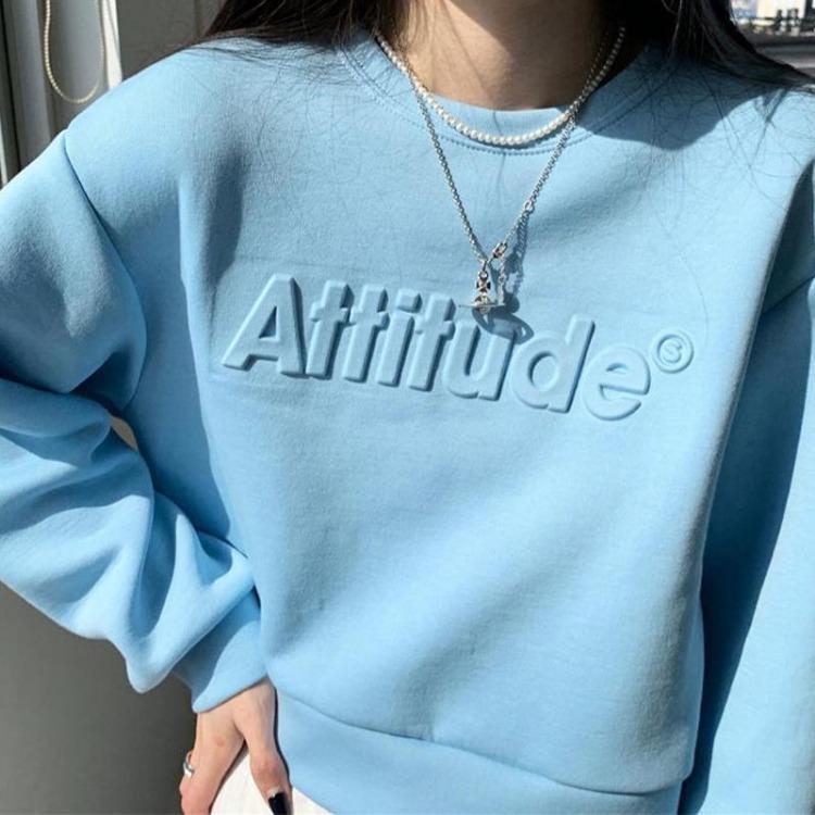 High Waist Women Sweatshirt Short Long Sleeve Solid Color Top