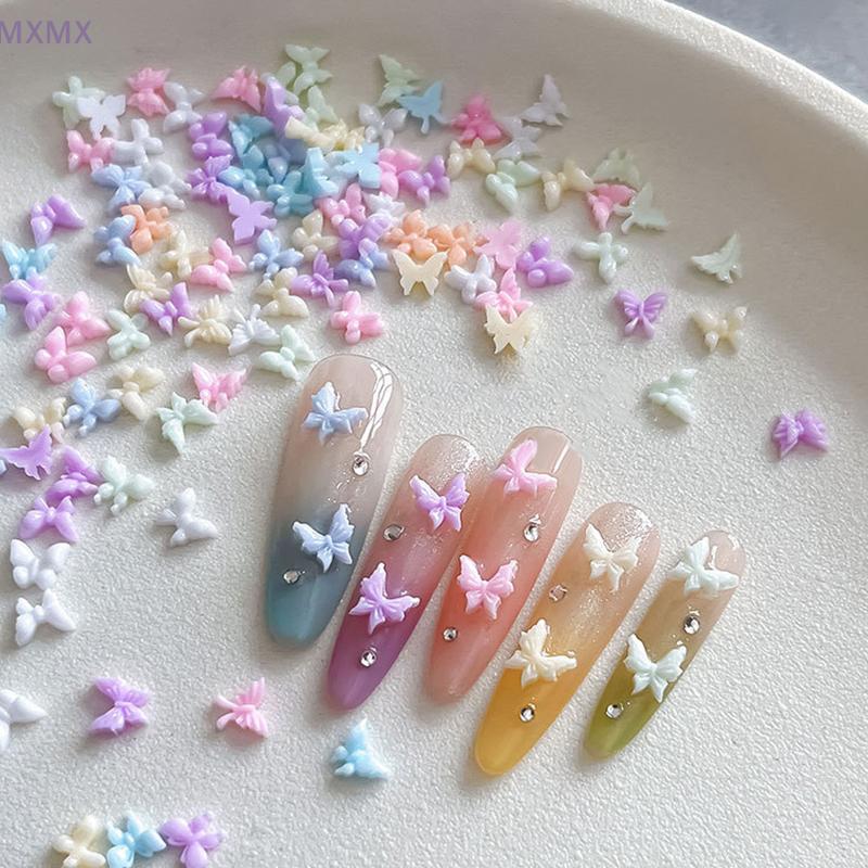 50Pcs Cute Butterfly Nail Charms Macaron Pastel Color 3D Flatback Resin Nail Art Jewelry DIY Nails Decoration