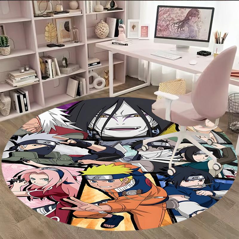 1 Stück NARUTO (3) Runder Teppich mit Aufdruck Stuhl Runder Teppich Geeignet für Schlafzimmer Wohnzimmer Heimdekoration Teppich