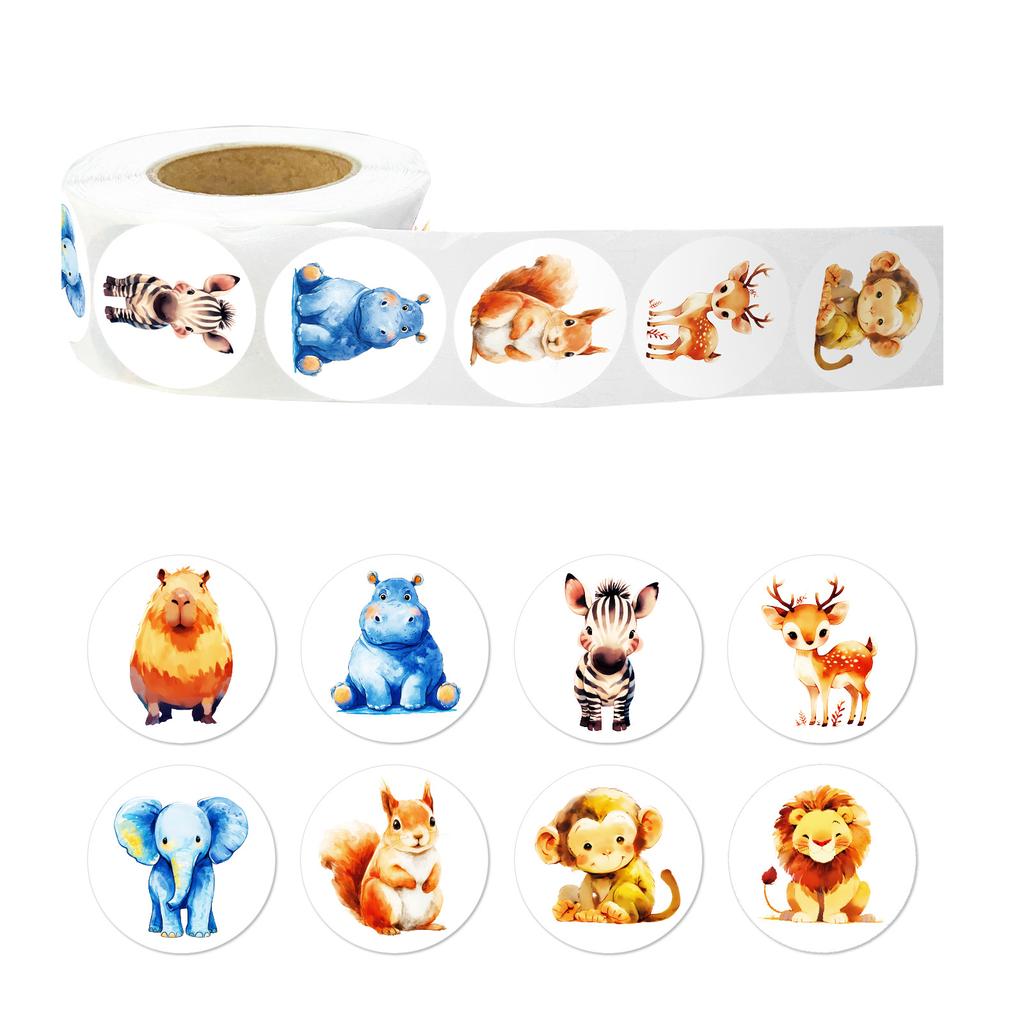 500 Sheets/Roll 8 Animal Loops Cartoon Roll Stickers Cute Animals Children Handmade Polka Dot Stickers