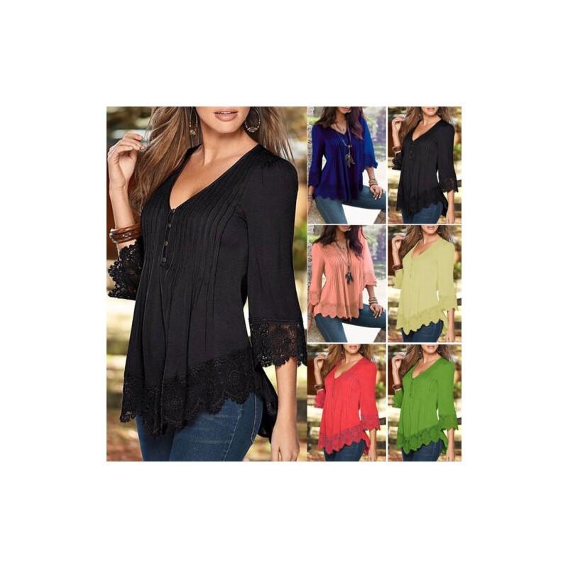Premium Quality Women Ladies Casual Long Sleeve Lace Shirts Loose Blouses Plus Size
