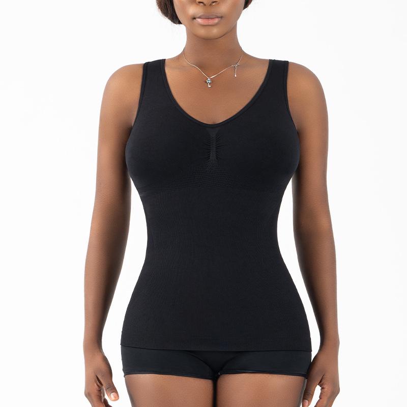 

Женский бесшовный ребристый топ с V-образным вырезом: Утягивающий, Универсальный Топ для Йоги для Контроля Живота и Формирования Фигуры Small