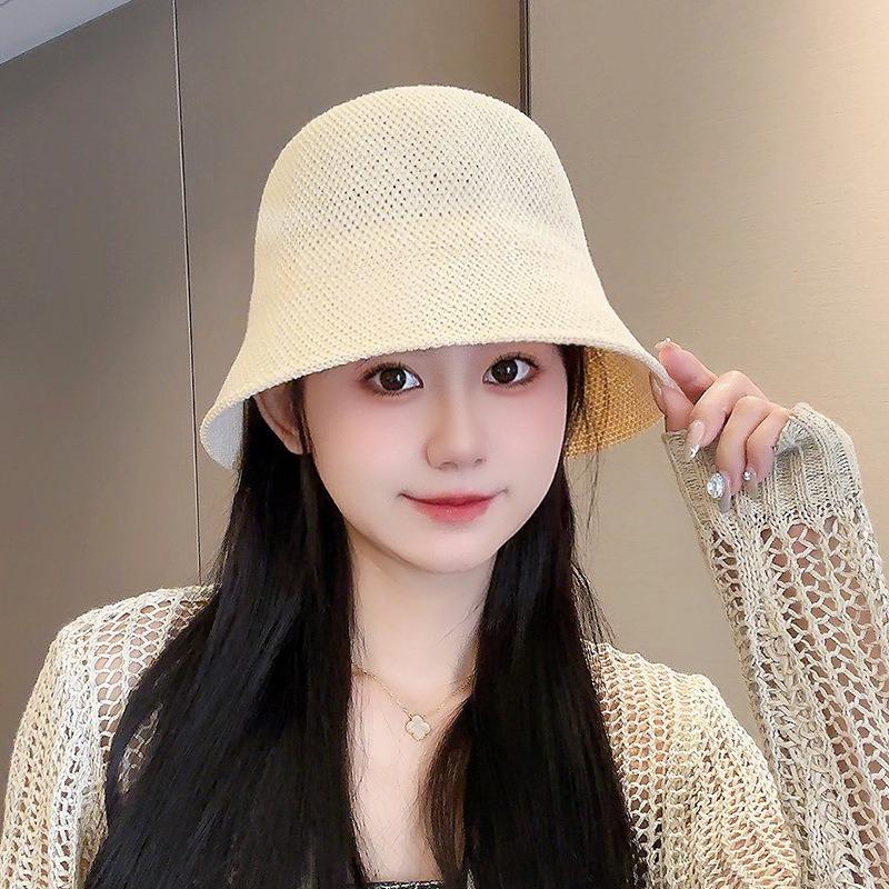 Straw Temperament Bucket Hat Women's Plain Face Versatile Face Covering Sunscreen Hat Spring and Summer Travel UV Protection Basin Hat