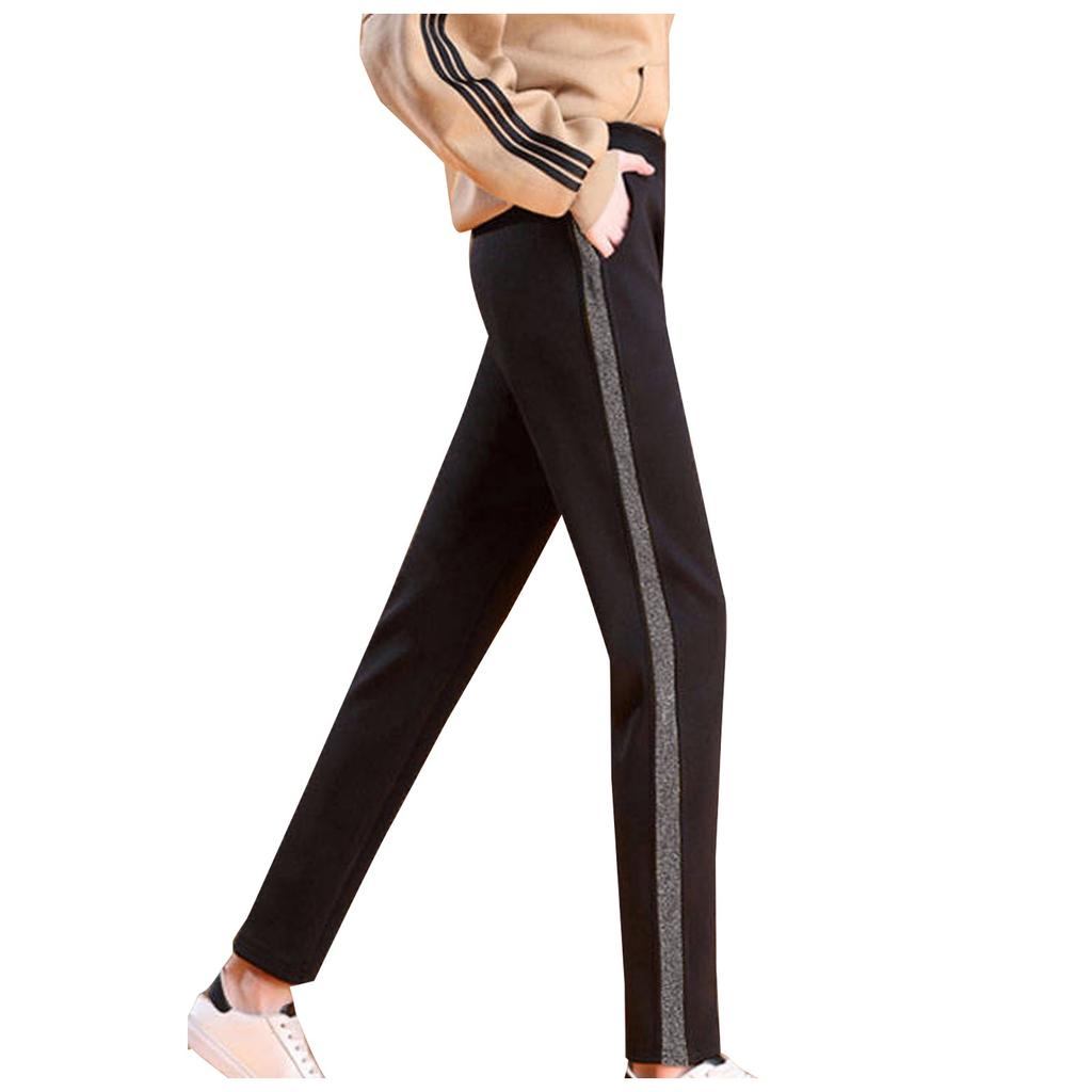 Women Thermal Fleece Pockets Thickened Fleece Lined Casual Sports Trousers Pants
