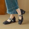 Fashion New Spring/summer Square Toe Bow Pearl Mary Jane Shoes for Women Fashion Gladiator Shoes Women Chunky Heels Women Pumps