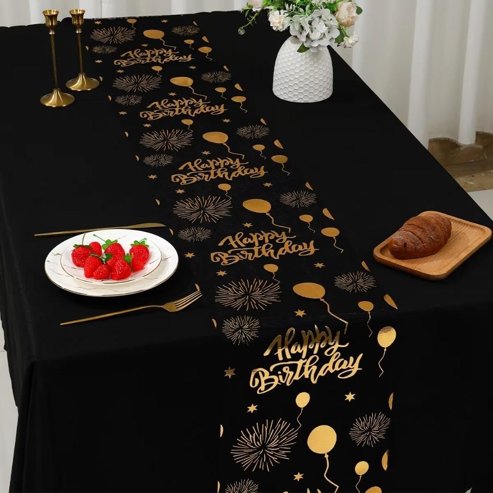 Balloon Design Black Gold Table Runner Hot Stamping Mesh Tablecloth Dining Table