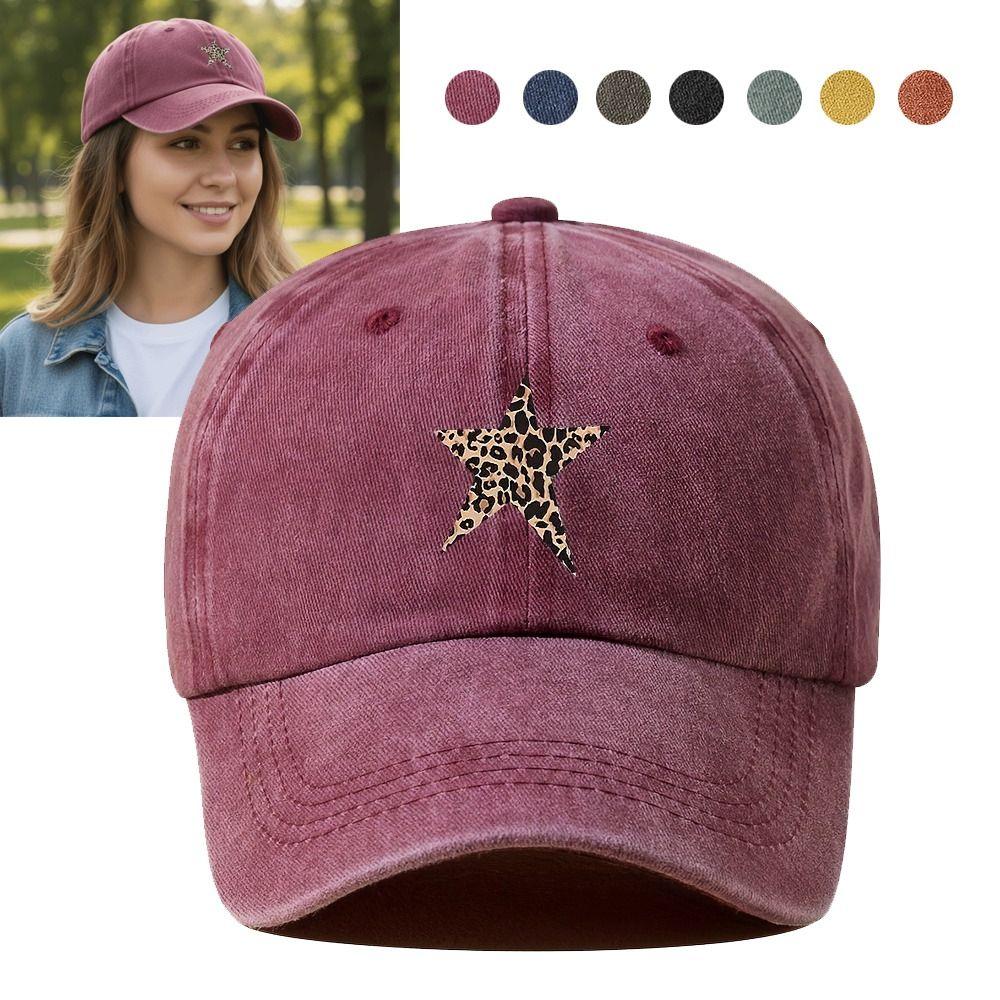 Sun Protection Baseball Caps Breathable with Leopard Print Star Design Distressed Faded Cap Adjustable Sunscreen Hats