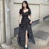 French Square Collar Floral Dress Women's Summer 2026 New Spice Girl Waist Medium and Long Split A-shaped Skirt