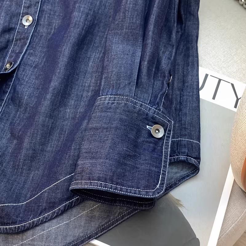 2024 Women's Loose Fit Blue Denim Shirt Jacket for Autumn/Winter