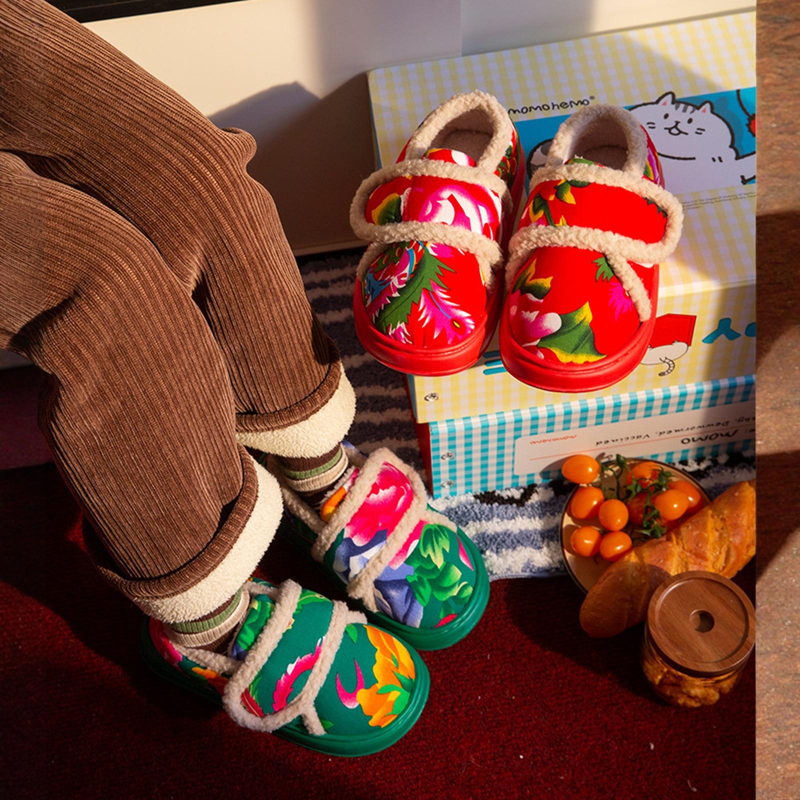 Christmas Chinese Floral Slippers for Women Warm -Lined House Shoes Peony Print Indoor Outdoor Non- Plush Gift 38 зелёный 1590₽