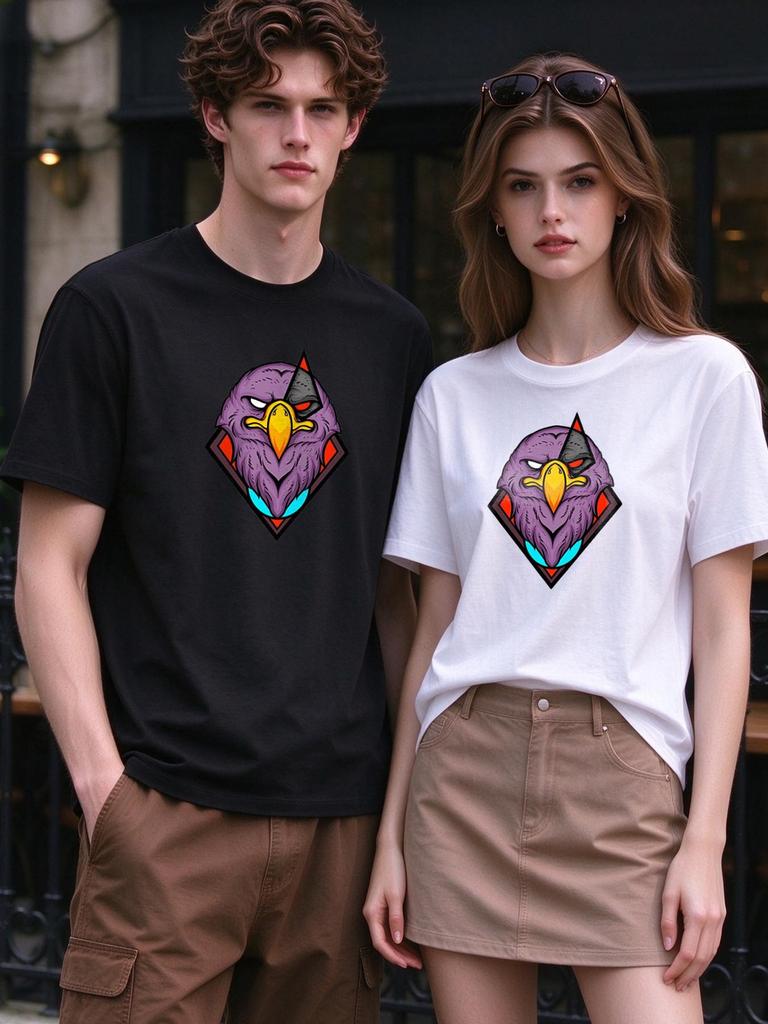 Unisex T-shirt Cool Eagle Print Casual Comfy Short Sleeve Top Daily Wear