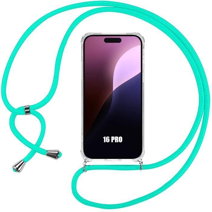 Cord Case for iPhone 16 Pro - Shockproof, Reinforced Corners, Soft with Turquoise Cord