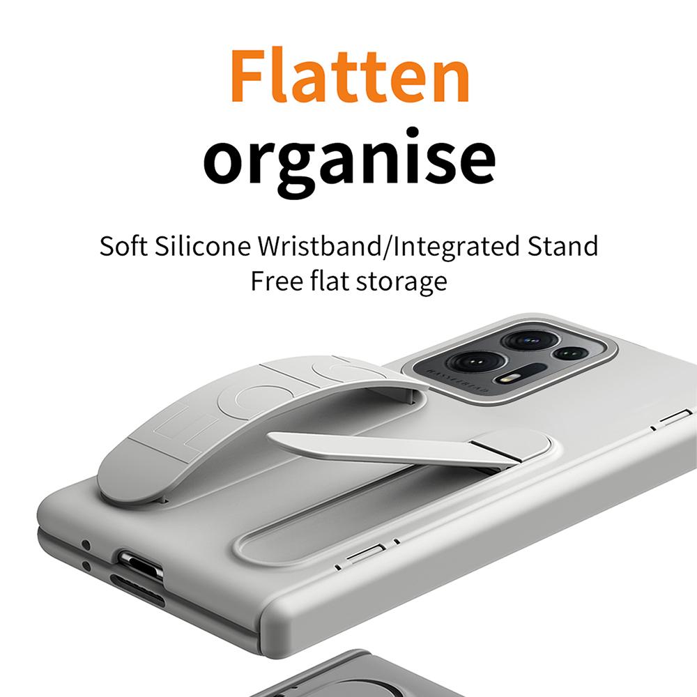 For Oppo Find N2 5G Case Kickstand Wristband PC Phone Cover with Tempered Glass Film