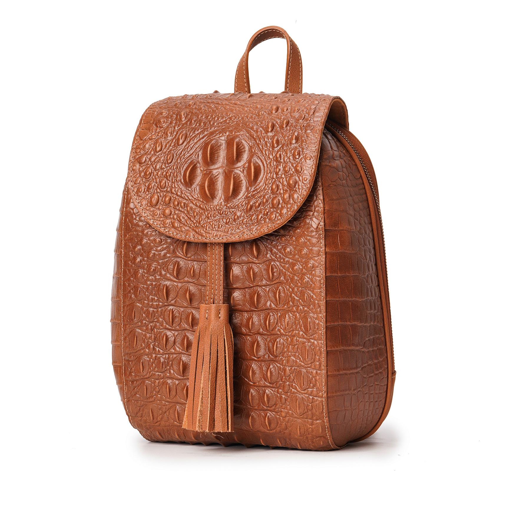 

Рюкзак из натуральной кожи с тиснением под крокодила, Многофункциональная повседневная дорожная сумка для активного отдыха, Женская сумка для поездок, Рюкзак коричневый/жёлтый