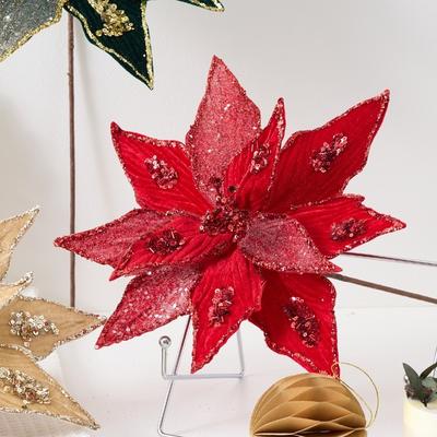 New 32CM Artificial Poinsettia Flower Glitter Sparkling Simulation Flowers Sequins Sequins Flower Christmas Decoration