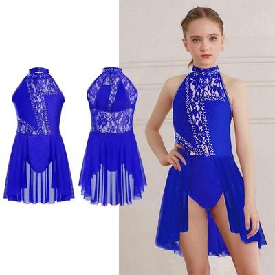 Kids Girls Modern Lyrical Dance Dresses Floral Lace Splice Dancewear Figure Skating Rhythmic Gymnastics Acrobatics Ballet Unitard