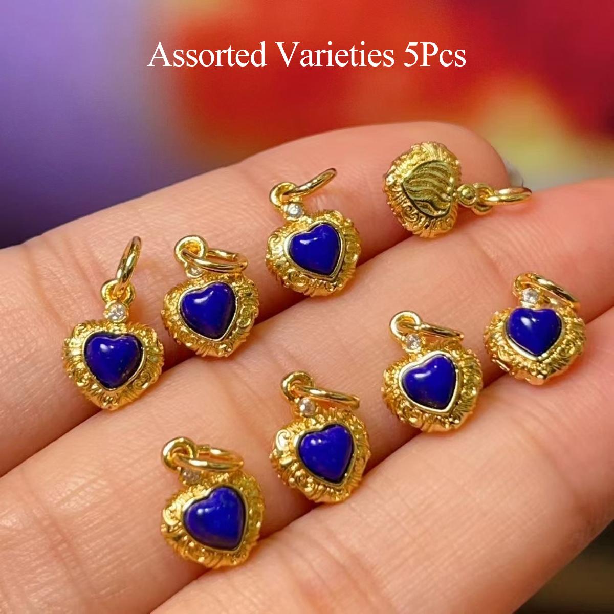 

5Pcs, Natural Stone Lapis Lazuli Pendant with Golden Accents, Bohemian-Style Heart-Shaped Charms for Jewelry Making DIY, Creative Hanging Decor 5Pcs/Lapis Lazuli