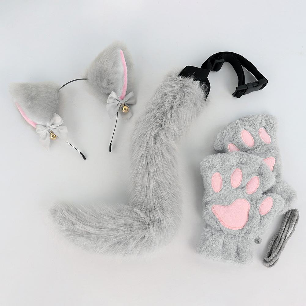Halloween Cats Costume Set for Girl Cosplay, Halloween Cats Costume Accessories with Headband, Tail, Gloves 3Pcs