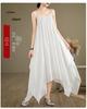 Summer Literary Loose Spaghetti Strap Tank Dress with Irregular Hem