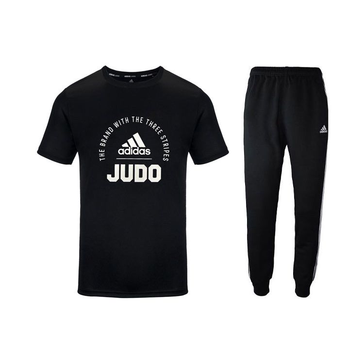 

Adidas Футболка с короткими рукавами и логотипом, эластичный пояс, брюки с манжетами, повседневный спортивный комплект для мужчин, черный, белый цвет ADICLTS21J-BW+TR30P1R-BW S