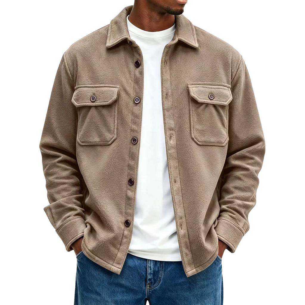 Men's Color Long Sleeve Casual Jacket with Lapel Collar and Pockets Relaxed Fit Fall Winter