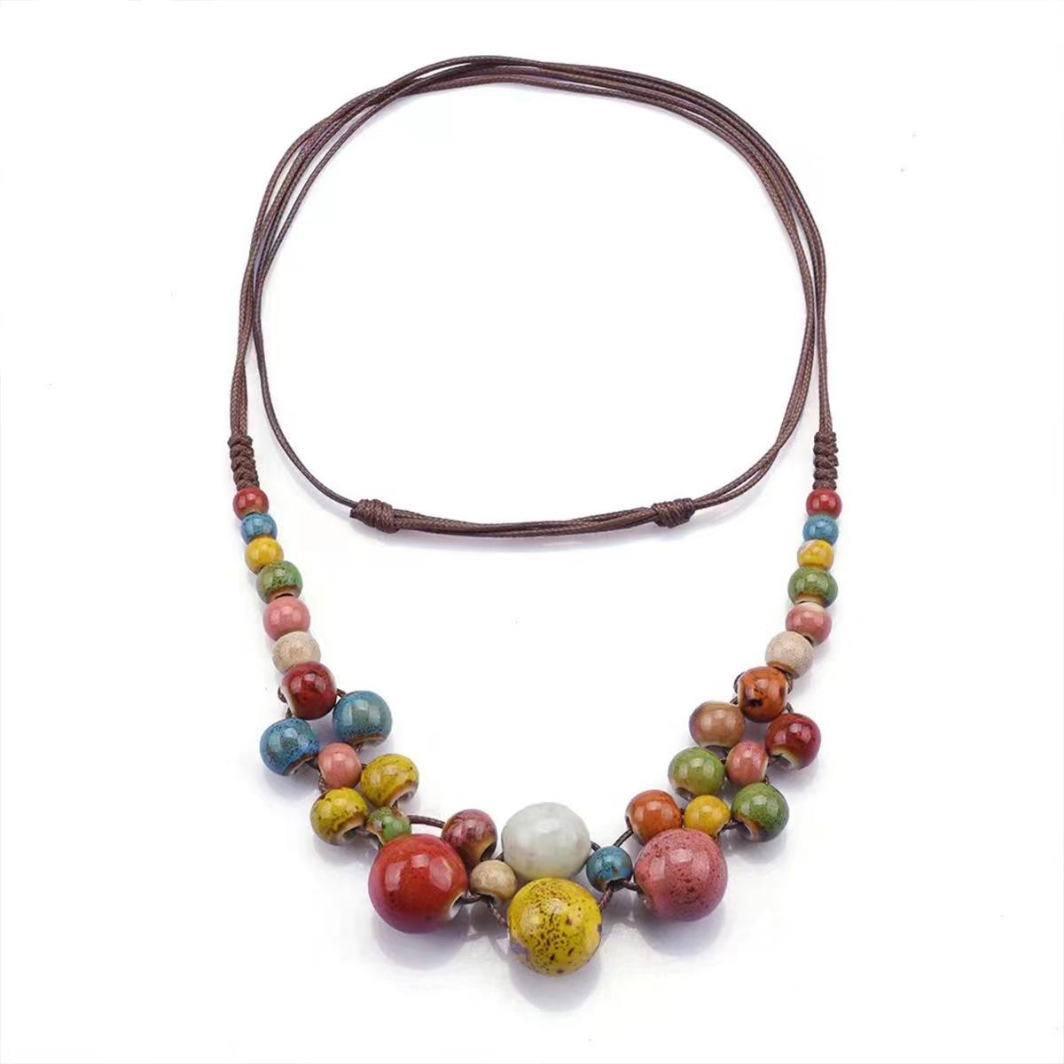 Colorful Handmade Ceramic Necklace Multilayer Adjustable Boho Bohemian Colored Choker Ethnic Style Beaded Jewelry Niche Design