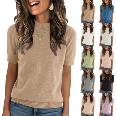 Women's Half Turtleneck Loose Lightweight Knit Short Sleeve Base Sweater